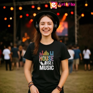 Tricou House Music Bara Sunet Colorata, Copii | Dama | Barbat, culoare negru - Img 9