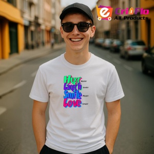 Tricou Hug Laugh Smile Love Text Colorat V1, din bumbac 100% , tricou alb pentru Copii | Dama | Barbat - Img 10