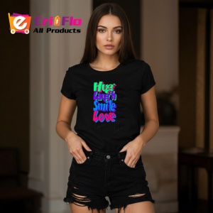 Tricou Hug Laugh Smile Love Text Colorat V1, din bumbac 100%, tricou negru Copii | Dama | Barbat - Img 7