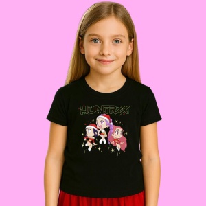 Tricou Huntrix K Pop Hunters Demon Colaj Fete Cu Titlu Huntrix, din bumbac 100%, tricou negru, Copii | Dama | Barbat - Img 2