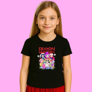 Tricou Huntrix K Pop Hunters Demon Demon Hunters Poster Grup Colorat, din bumbac 100%, tricou negru, Copii | Dama | Barbat - Img 2