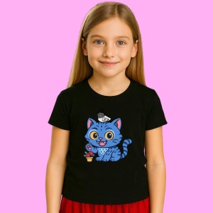 Tricou Huntrix K Pop Hunters Demon Pisica Albastra Joben Magic, din bumbac 100%, tricou negru, Copii | Dama | Barbat