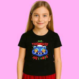 Tricou Huntrix K Pop Hunters Demon Pisica Mesaj No Thoughts Just Vibes, din bumbac 100%, tricou negru, Copii | Dama | Barbat - Img 2