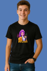 Tricou Huntrix K Pop Hunters Demon Rumi Portret Solo Muzical, din bumbac 100%, tricou negru, Copii | Dama | Barbat