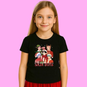 Tricou Huntrix K Pop Hunters Demon Saiyaboys Grup Copii Costume Craciun, din bumbac 100%, tricou negru, Copii | Dama | Barbat - Img 2