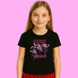Tricou Huntrix K Pop Hunters Demon Saja Boys Stil Lupta, din bumbac 100%, tricou negru, Copii | Dama | Barbat - Img 2