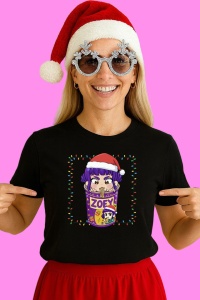 Tricou Huntrix K Pop Hunters Demon Zoey Stil Chibi Poster Festiv, din bumbac 100%, tricou negru, Copii | Dama | Barbat - Img 3
