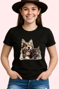 Tricou Husky Siberian si pisica gri legatura puternica Copii | Dama | Barbat Barbat - Img 7