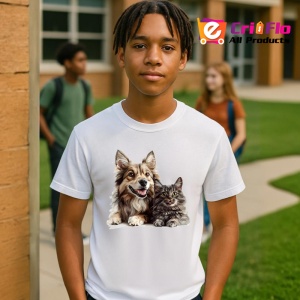 Tricou Husky Siberian si pisica gri legatura puternica Copii | Dama | Barbat Barbat - Img 8