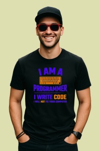 Tricou i am a programmer i write code mesaj ironic calculator, Copii | Dama | Barbat , tricou negru