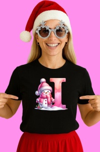 Tricou I Litera Craciun Roz Cu Om De Zapada Fulgi De Zapada, din bumbac 100% Copii | Dama | Barbat