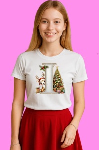 Tricou I Litere Craciun Cu Ren, Brad, Luminite Si Cadouri, din bumbac 100% Copii | Dama | Barbat - Img 3
