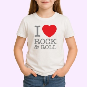 Tricou I Love Rock And Roll Inima Rosie, din bumbac 100% , tricou alb pentru Copii | Dama | Barbat - Img 2