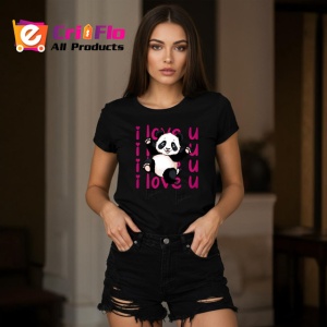 Tricou I Love U Panda Dragut Inimi Roz V1, din bumbac 100%, tricou negru Copii | Dama | Barbat - Img 7
