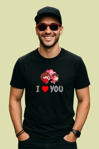 Tricou I Love You Cuplu Copii Indragostiti V5, din bumbac 100%, tricou negru Dama | Barbat - Img 2
