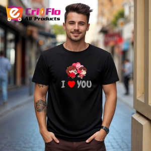 Tricou I Love You Cuplu Copii Indragostiti V5, din bumbac 100%, tricou negru Dama | Barbat - Img 6
