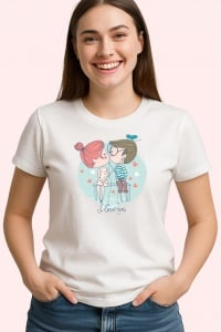 Tricou I Love You Cuplu Indragostit Ilustratie Colorata, din bumbac 100% , tricou alb pentru Copii | Dama | Barbat - Img 1