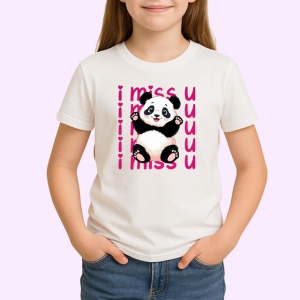 Tricou I Miss U Panda Trist Inimi Roz V2, din bumbac 100% , tricou alb pentru Copii | Dama | Barbat - Img 1