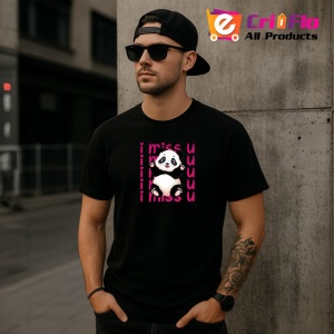 Tricou I Miss U Panda Trist Inimi Roz V2, din bumbac 100%, tricou negru Copii | Dama | Barbat - Img 6