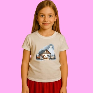 Tricou Ieslea Cu Pastori Si Animale Scena Nasterii Traditionale A Domnului, din bumbac 100%, tricou alb, Copii | Dama | Barbat - Img 2