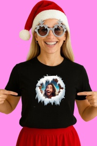 Tricou Iisus Cu Fundal Albastru Si Privire Zambitoare Craciun, din bumbac 100% Copii | Dama | Barbat - Img 3