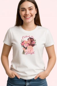 Tricou Ilustratie Femeie Cu Flori Sarbatoare Forta, din bumbac 100% , tricou alb pentru Copii | Dama | Barbat - Img 2