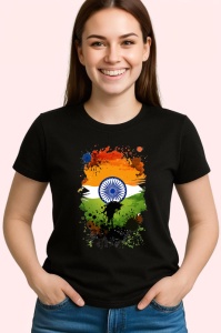 Tricou India Steag Splash Art, Copii | Dama | Barbat, culoare negru