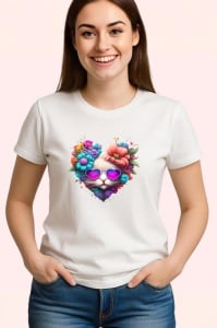 Tricou Inima din flori si inimioara roz imagine dragoste Copii | Dama | Barbat - Img 3