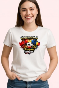 Tricou Inima Mea Bate In Culorile Echipei Romania Fotbal, din bumbac 100% , tricou alb pentru Copii | Dama | Barbat - Img 3