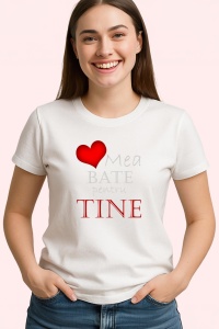 Tricou Inima Mea Bate Pentru Tine, din bumbac 100%, tricou alb, Dama | Barbat - Img 2