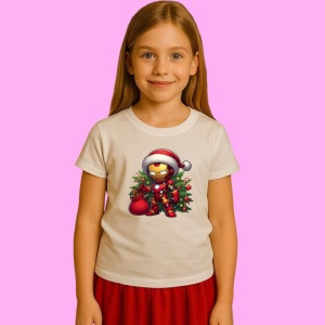 Tricou Iron Man Christmas Cu Brad Si Sac Cadouri, din bumbac 100%, tricou alb, Copii | Dama | Barbat - Img 2