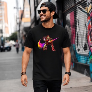 Tricou Iron Man Flying Hero Paint Splash Urban Neon Design, din bumbac 100%, tricou negru, Copii | Dama | Barbat - Img 5