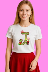 Tricou J Litere Craciun Cu Mos Si Grinch, din bumbac 100% Copii | Dama | Barbat