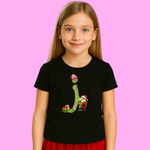 Tricou J Litere Craciun Cu Mos Si Spiridus Verde, din bumbac 100% Copii | Dama | Barbat - Img 2