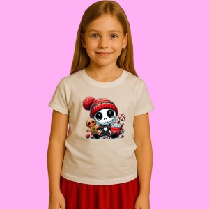 Tricou Jack Skellington Christmas Chibi Cu Cana, din bumbac 100%, tricou alb, Copii | Dama | Barbat