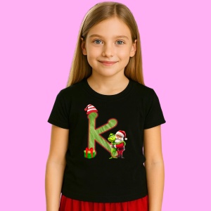 Tricou K Litere Craciun Cu Mos Si Grinch, din bumbac 100% Copii | Dama | Barbat - Img 2