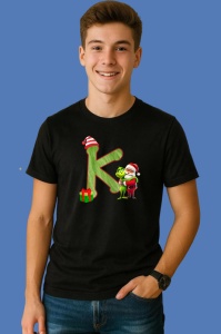 Tricou K Litere Craciun Cu Mos Si Spiridus Verde, din bumbac 100% Copii | Dama | Barbat - Img 3