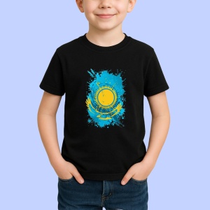 Tricou Kazakhstan Steag Splash Art, Copii | Dama | Barbat, culoare negru - Img 3