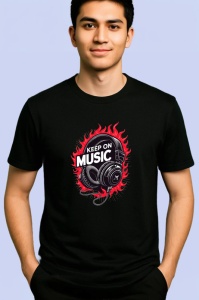 Tricou Keep On Music Casti Rosii, Copii | Dama | Barbat, culoare negru - Img 2