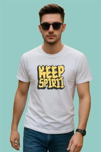 Tricou Keep Spirit Font 3D Galben Text Motivational, din bumbac 100% , tricou alb pentru Copii | Dama | Barbat - Img 3