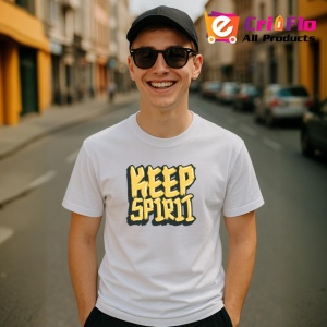 Tricou Keep Spirit Font 3D Galben Text Motivational, din bumbac 100% , tricou alb pentru Copii | Dama | Barbat - Img 10