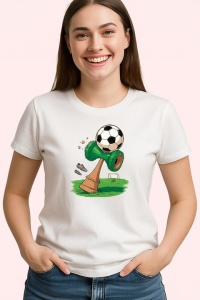 Tricou Kendama fotbal cu minge si teren design sportiv, din bumbac 100%, tricou alb, Copii | Dama | Barbat - Img 2