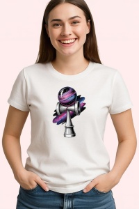 Tricou Kendama futurista violet si negru stil cosmic, din bumbac 100%, tricou alb, Copii | Dama | Barbat - Img 2