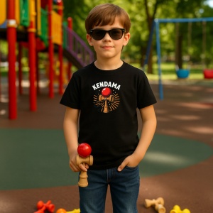 Tricou Kendama vintage cu raze de soare si stil retro, din bumbac 100%, tricou negru pentru Copii | Dama | Barbat