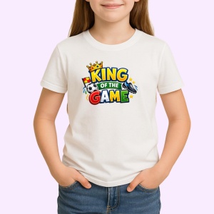 Tricou King Of The Game Minge Fotbal Coroana V1, din bumbac 100% , tricou alb pentru Copii | Dama | Barbat