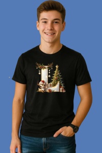 Tricou L Litere Craciun Cu Ren, Brad, Luminite Si Cadouri, din bumbac 100% Copii | Dama | Barbat - Img 2