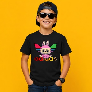 Tricou La Bubu Ursulet In Costum Iepure Logo Colorat Urban Hypebeast Style, din bumbac 100%, tricou negru, Copii | Dama | Barbat