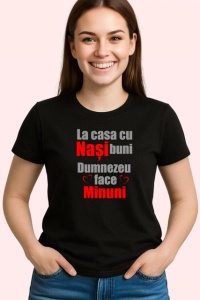 Tricou La Casa Cu Nasi Buni Dumnezeu Face Minuni V1, din bumbac 100%, tricou negru Dama | Barbat - Img 2