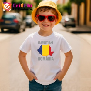 Tricou La Multi Ani Romania Harta Tricolor Steag, din bumbac 100% , tricou alb pentru Copii | Dama | Barbat - Img 4
