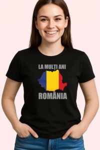 Tricou La Multi Ani Romania Harta Tricolor Steag, din bumbac 100%, tricou negru Copii | Dama | Barbat - Img 3